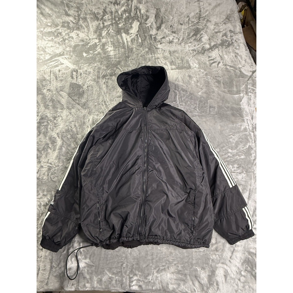 Adidas Reversible 3 Stripe Trefoil Nyon & Fleece Hooded Jacket Black 56x31 XXXL